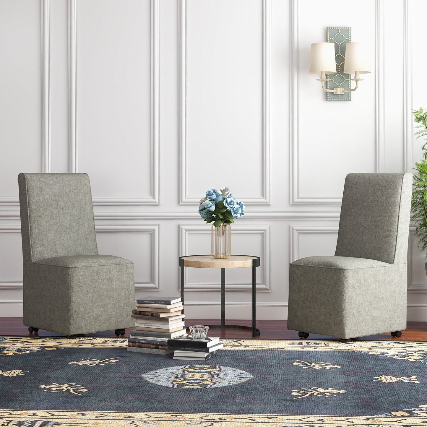 Modern Upholstered Armless Accent Chair with Resistance Casters-Grey