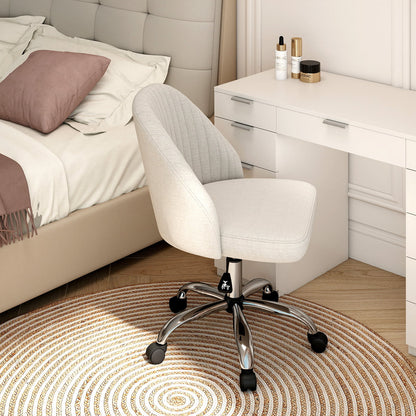 Modern Armless Office Chair with Curved Backrest and Upholstered Seat-Beige