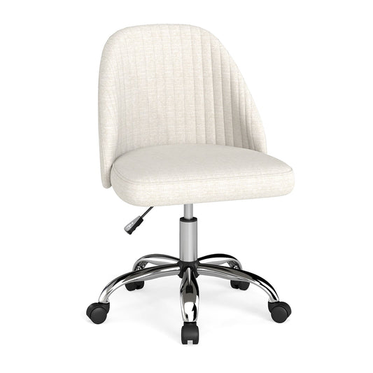Modern Armless Office Chair with Curved Backrest and Upholstered Seat-Beige
