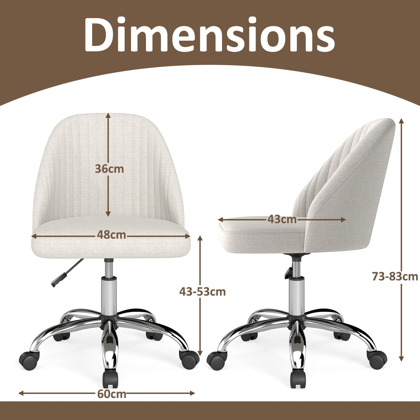 Modern Armless Office Chair with Curved Backrest and Upholstered Seat-Beige