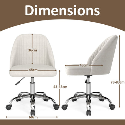 Modern Armless Office Chair with Curved Backrest and Upholstered Seat-Beige