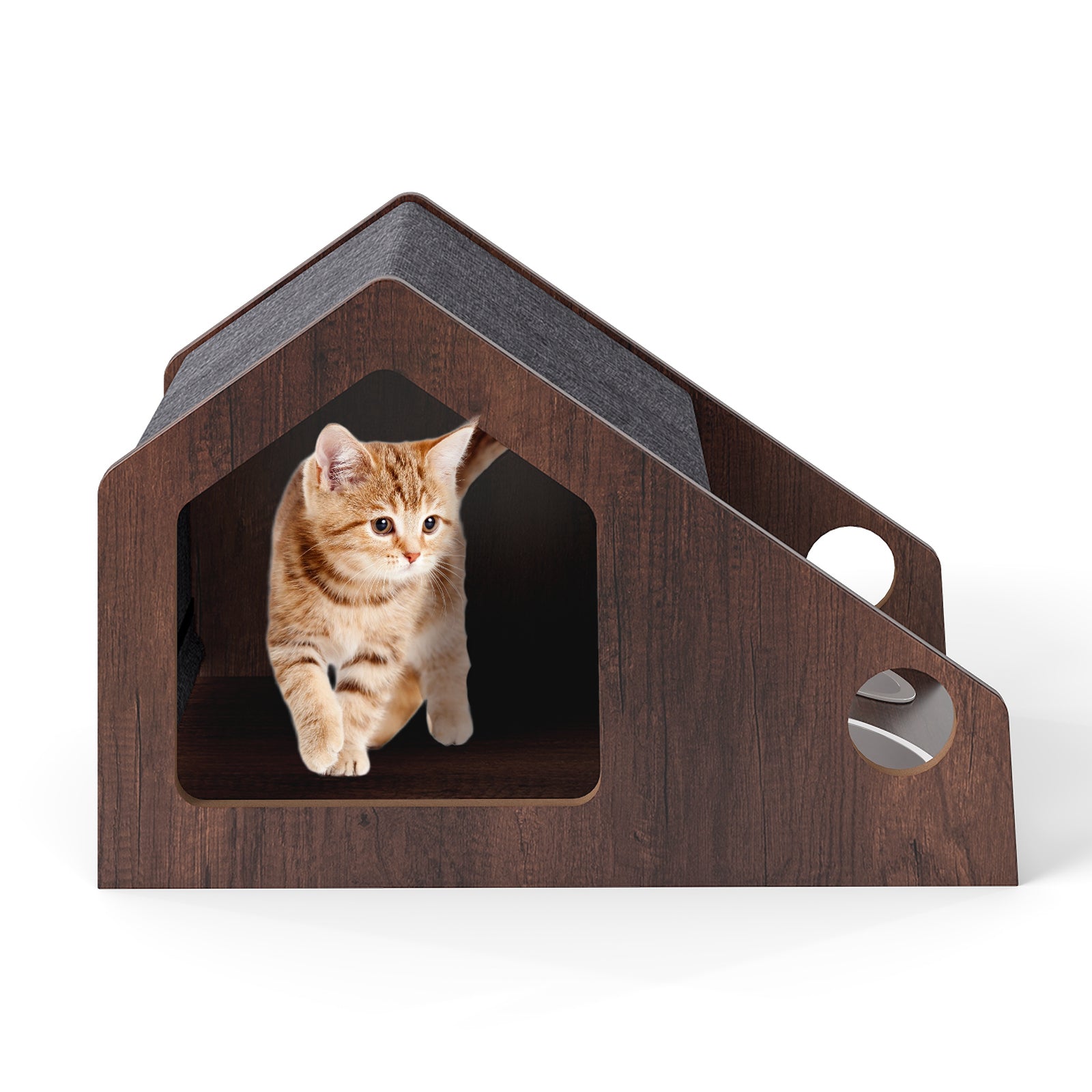 Modern Cat House with Feeder and Detachable Roof with 2 Bowels