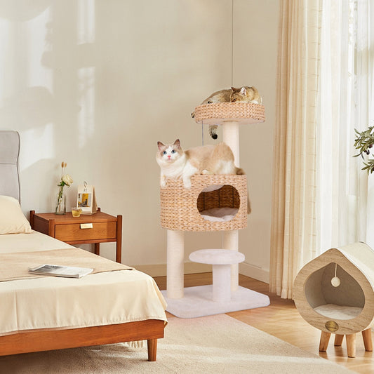 Modern Cat Tower with Top Perch and Removable Cushion-Natural