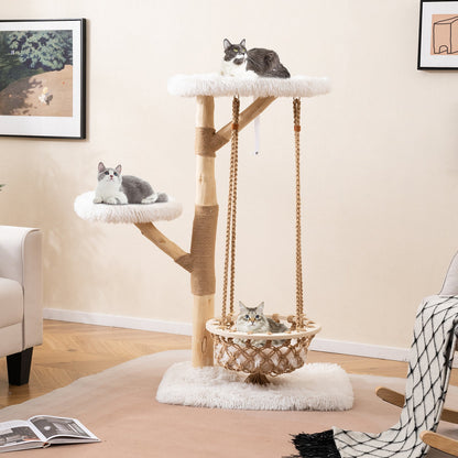 Modern Cat Tree for Indoor Adult Cats Large Kitten Tower-White