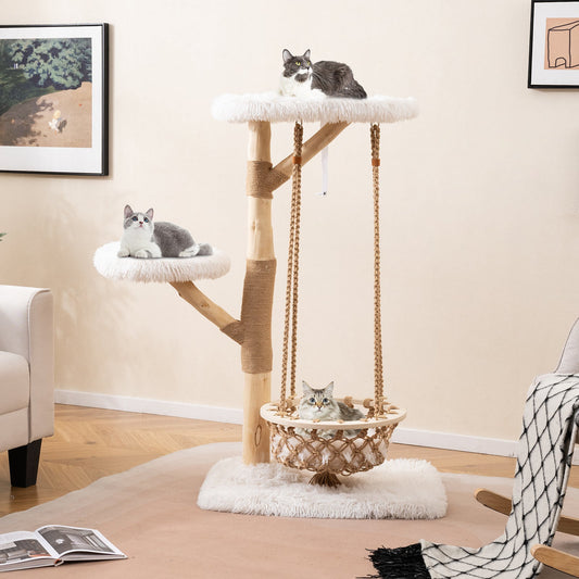 Modern Cat Tree for Indoor Adult Cats Large Kitten Tower-White