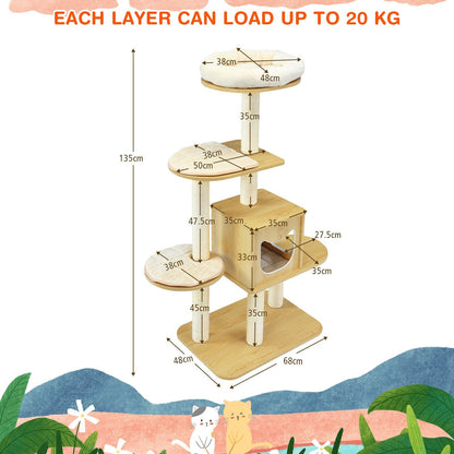 Multi-level Cat Tree with Scratching Posts Condo and Perches-Natural