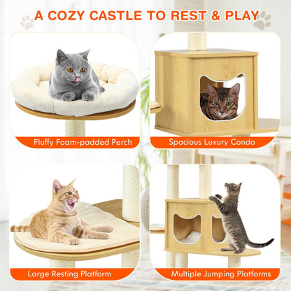 Multi-level Cat Tree with Scratching Posts Condo and Perches-Natural