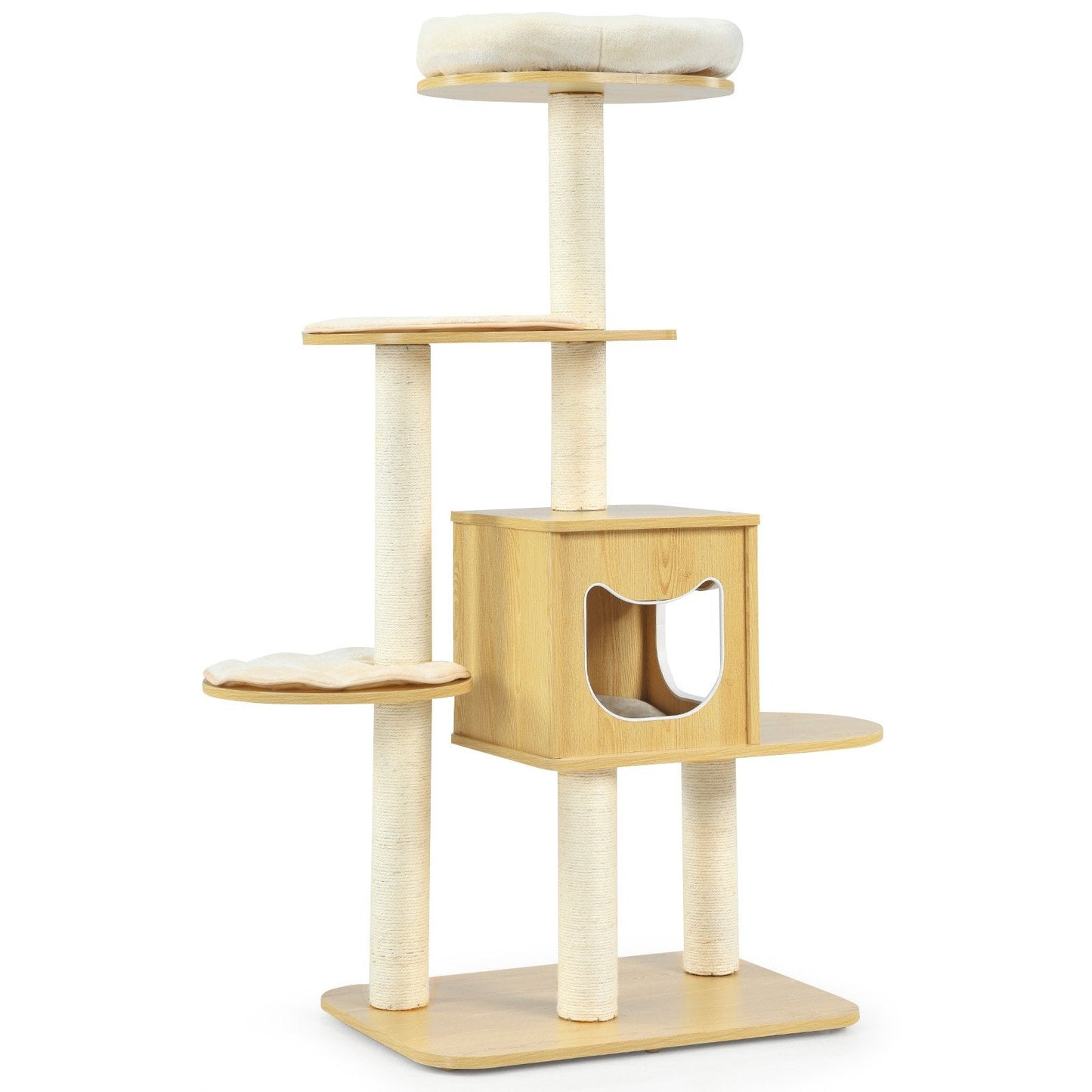 Multi-level Cat Tree with Scratching Posts Condo and Perches-Natural