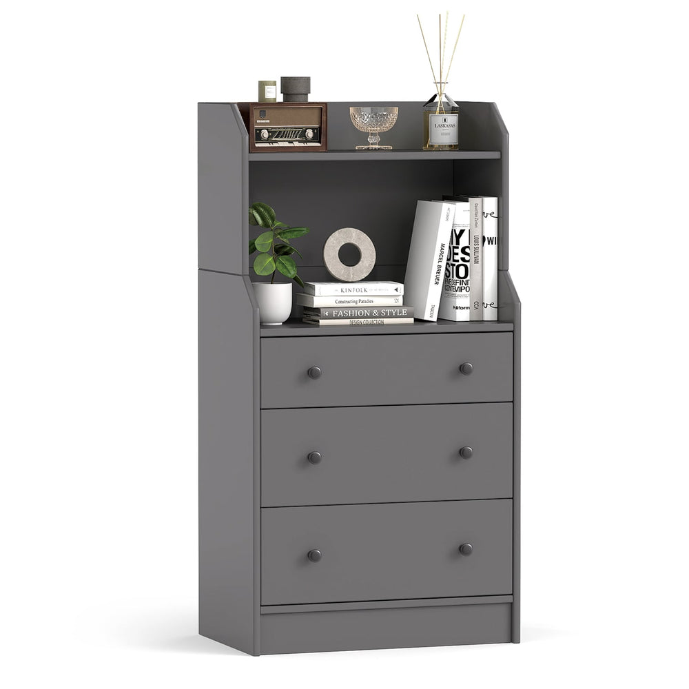 Modern Chest of Drawers Dresser with Shelves-Grey