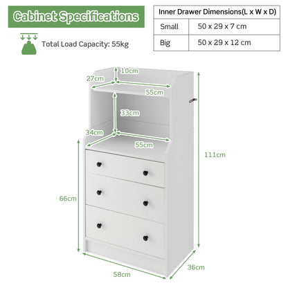 Modern Chest of Drawers Dresser with Shelves-White