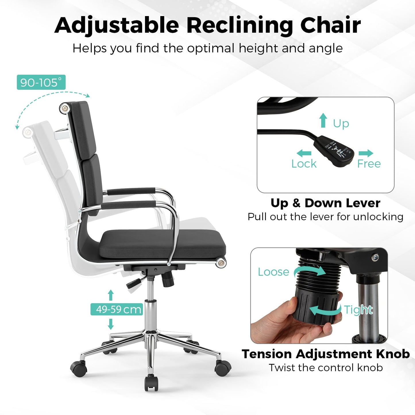 Modern Leatharire Conference Chair with Rocking Backrest-Grey