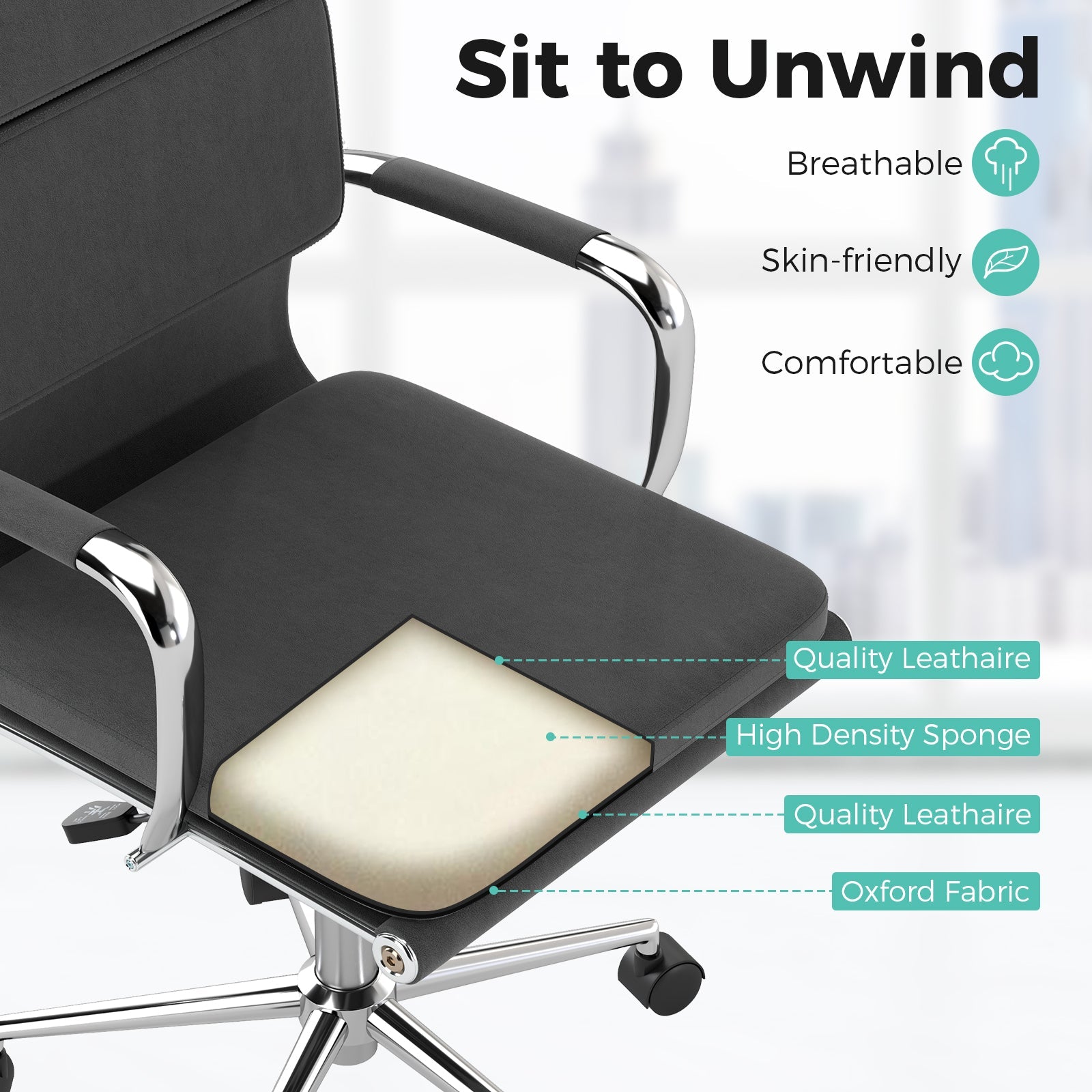 Modern Leatharire Conference Chair with Rocking Backrest-Grey