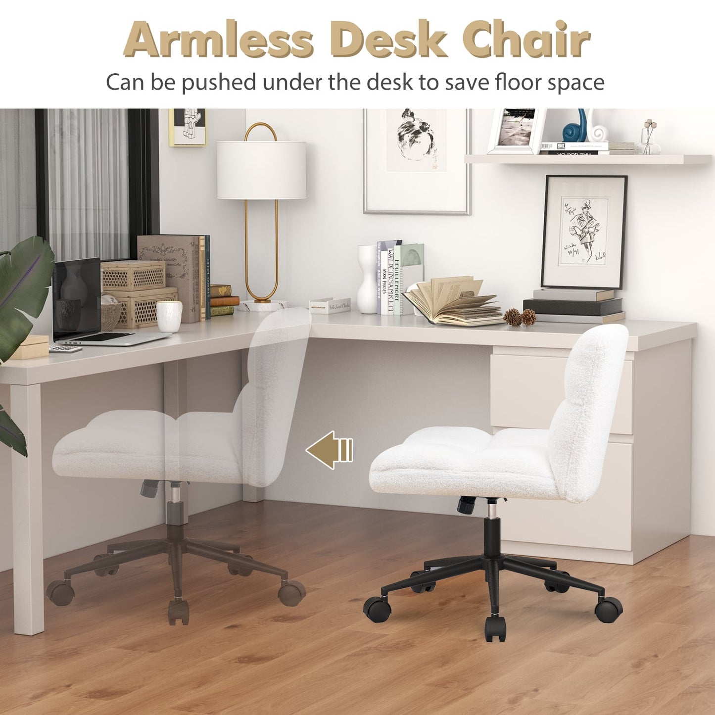 Modern Cross Legged Swivel Task Chair with Wheels-Beige