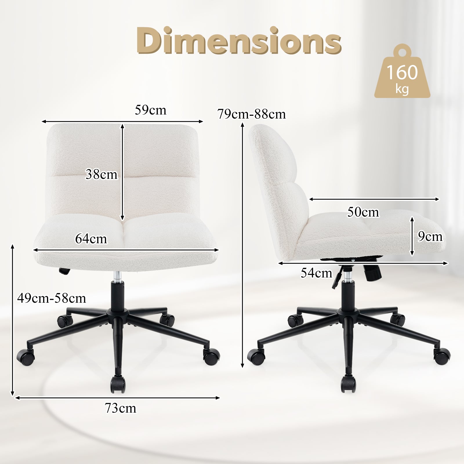 Modern Cross Legged Swivel Task Chair with Wheels-Beige