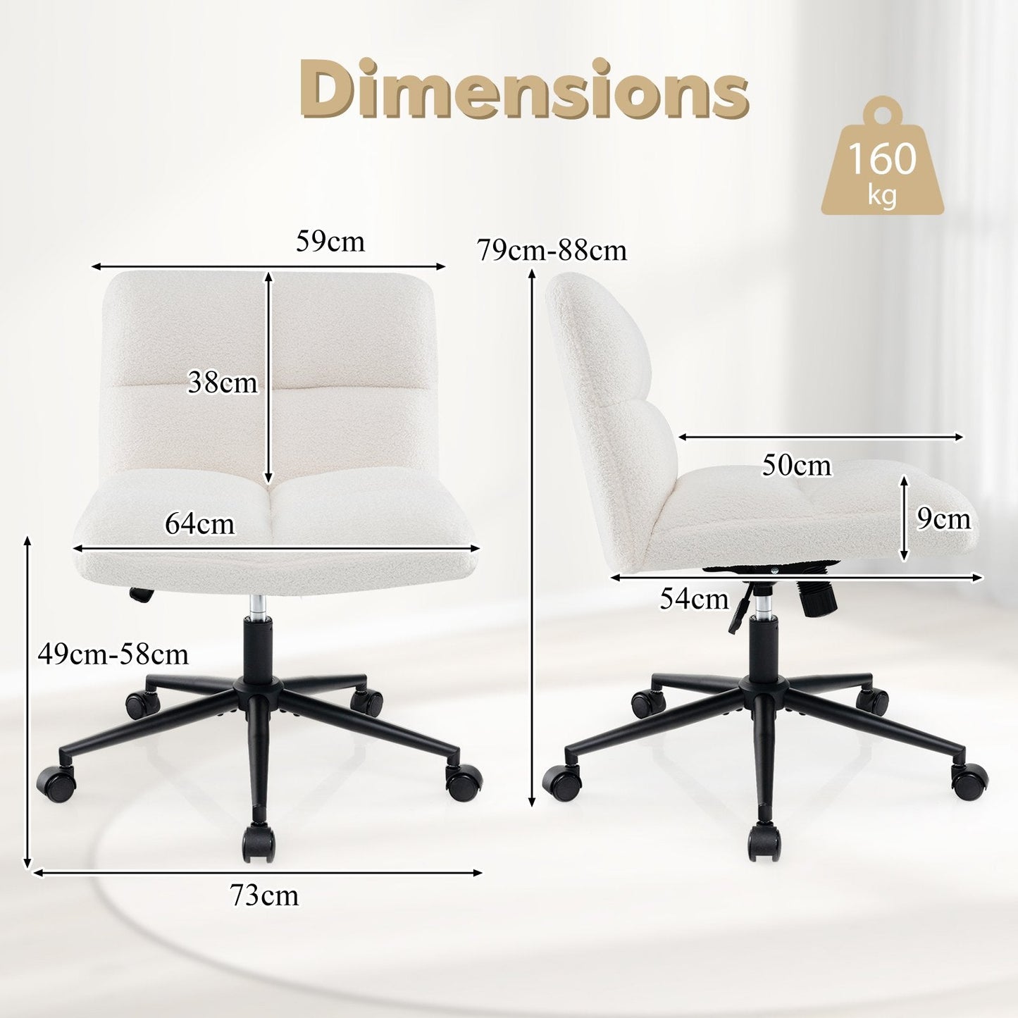 Modern Cross Legged Swivel Task Chair with Wheels-Beige