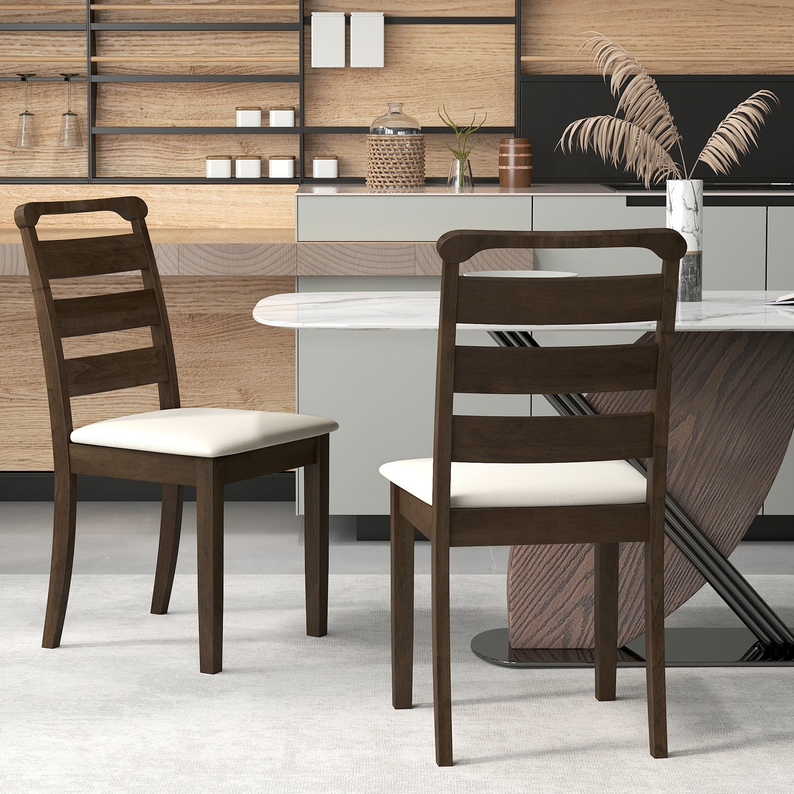 Modern Dining Chair Set of 4 Upholstered Farmhouse Chairs with Rubber Wood Frame
