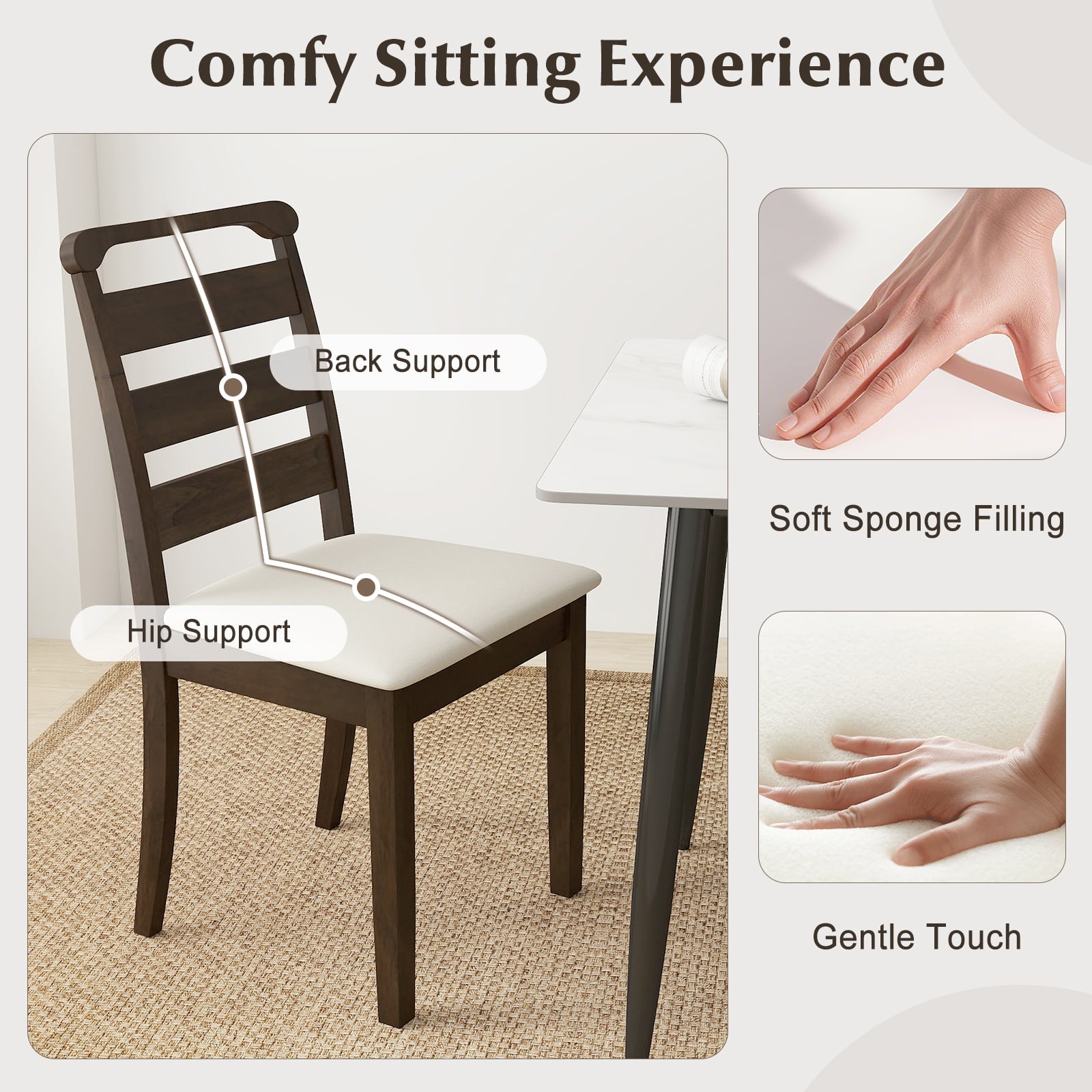 Modern Dining Chair Set of 4 Upholstered Farmhouse Chairs with Rubber Wood Frame