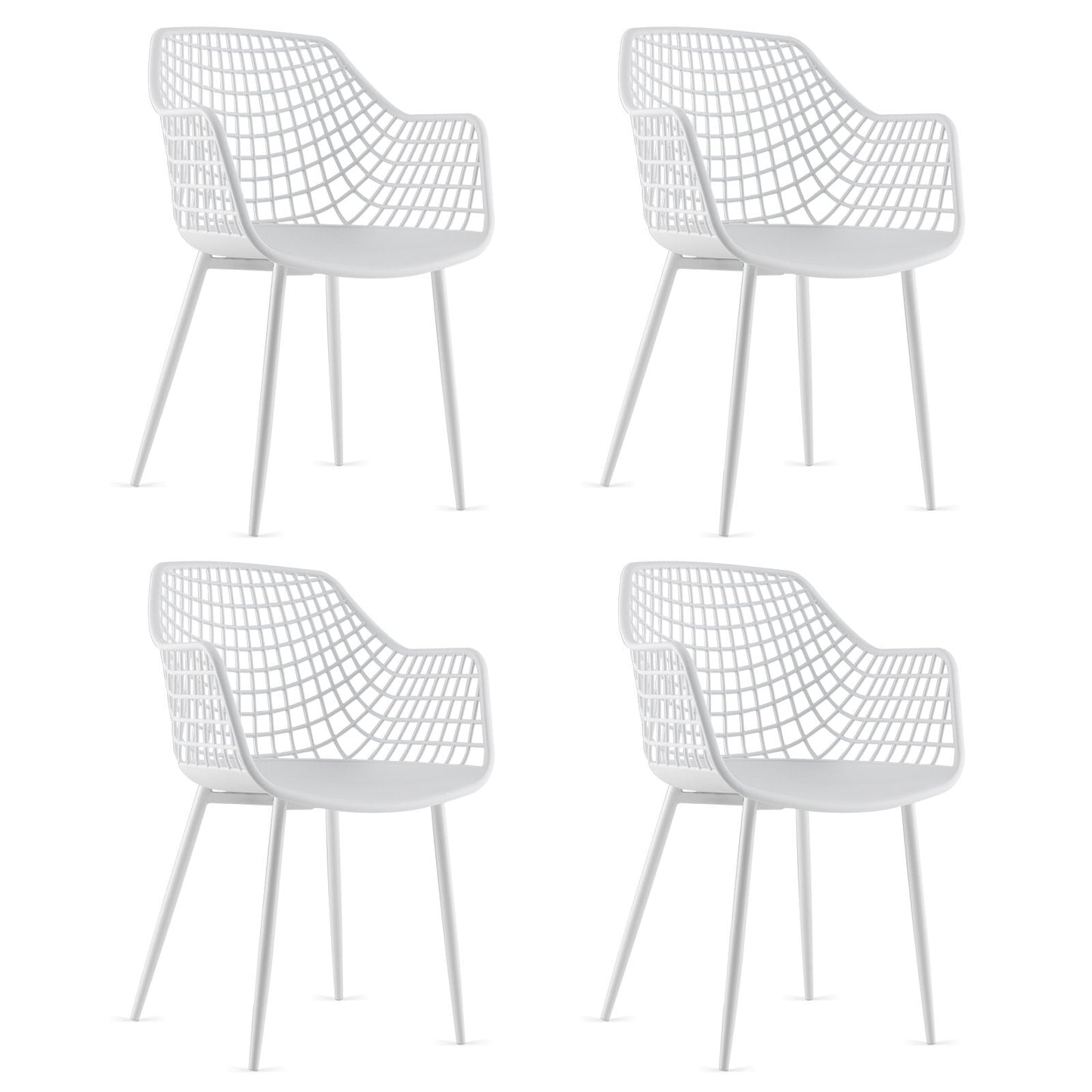 Modern Dining Chair Set of 4 with Airy Hollow Backrest-White