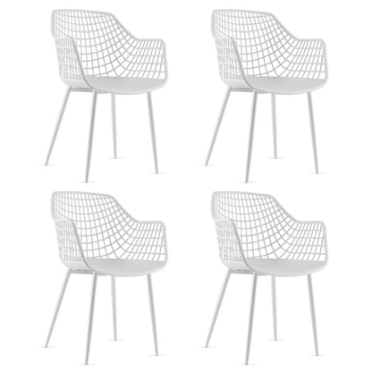 Modern Dining Chair Set of 4 with Airy Hollow Backrest-White