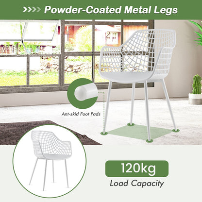 Modern Dining Chair Set of 4 with Airy Hollow Backrest-White