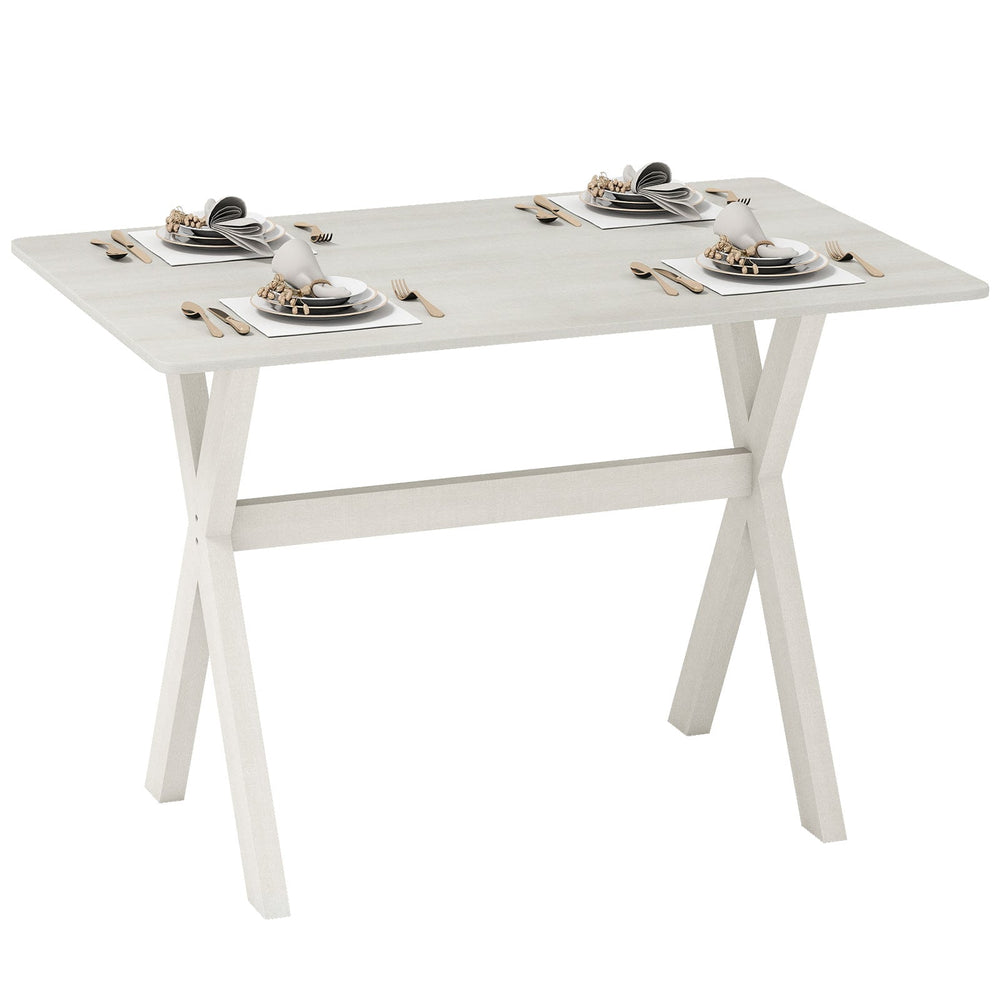 Modern Dining Table Wooden Kitchen Table with X-shaped Frame and with Wood Grain Texture Tabletop-White
