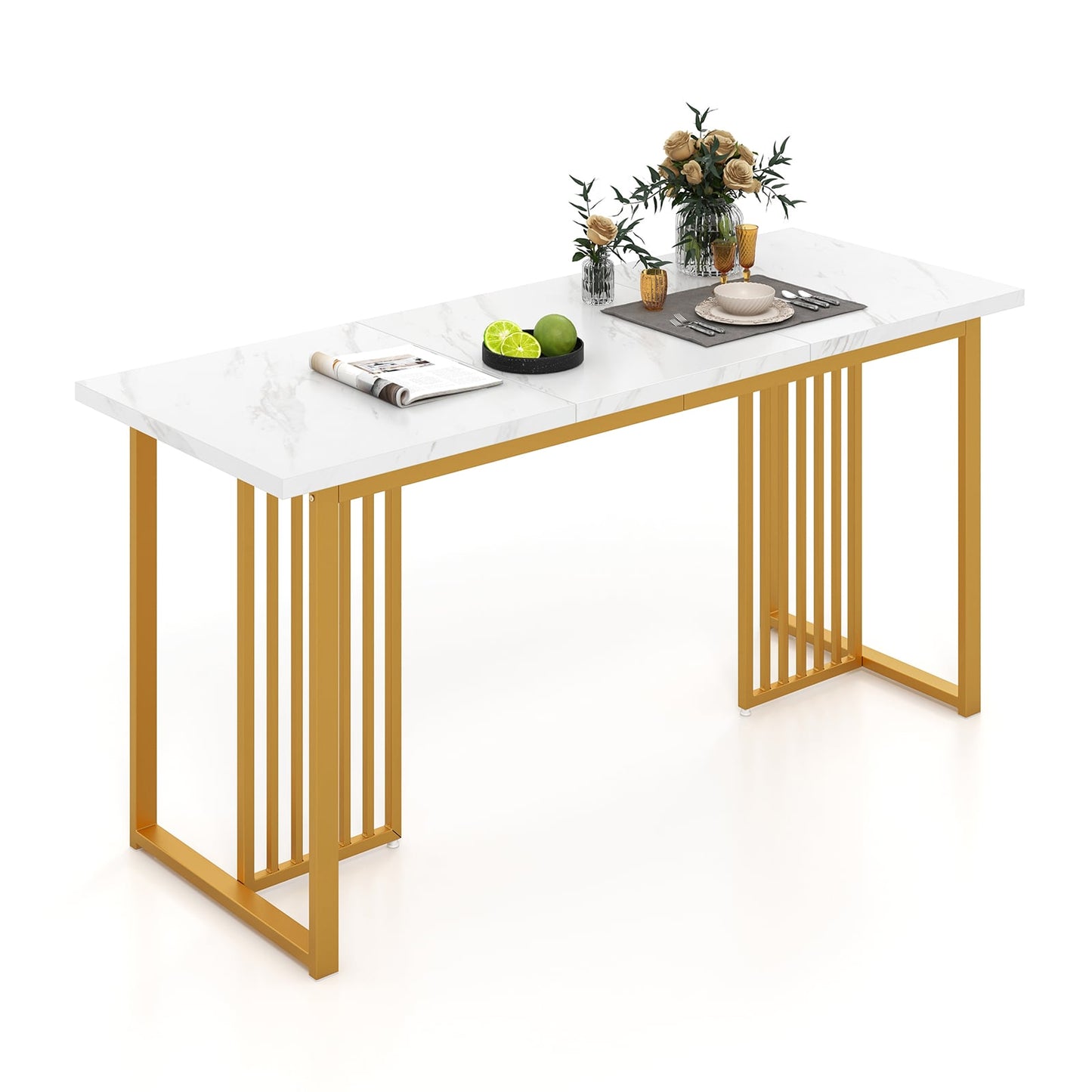 Modern Dining Table with Faux Marble Tabletop for 6-8 People-White