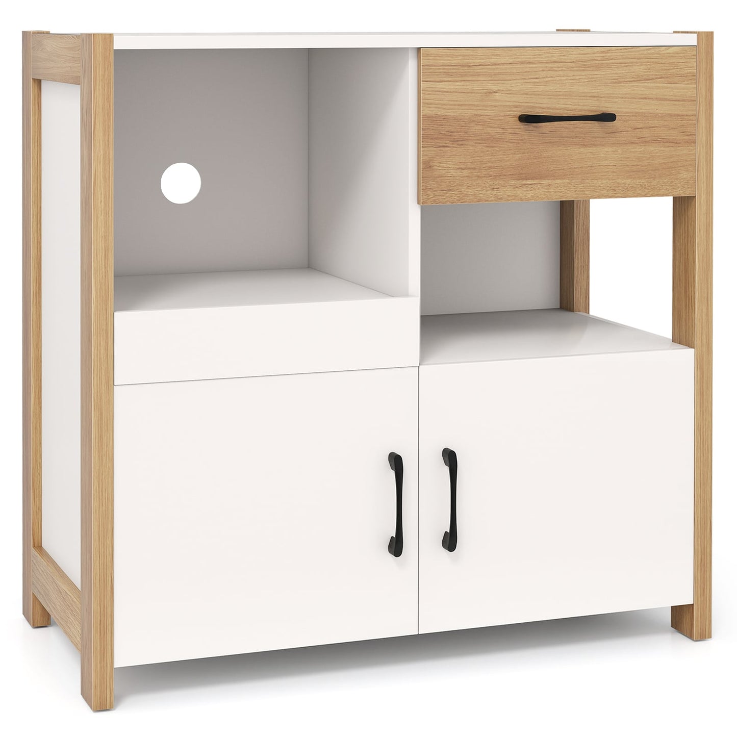 Modern Farmhouse Coffee Bar Cabinet with Drawer for Dining Room-White