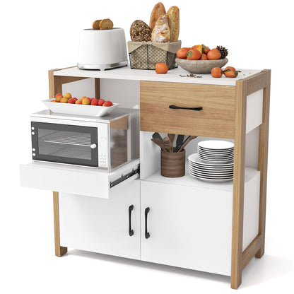 Modern Farmhouse Coffee Bar Cabinet with Drawer for Dining Room-White