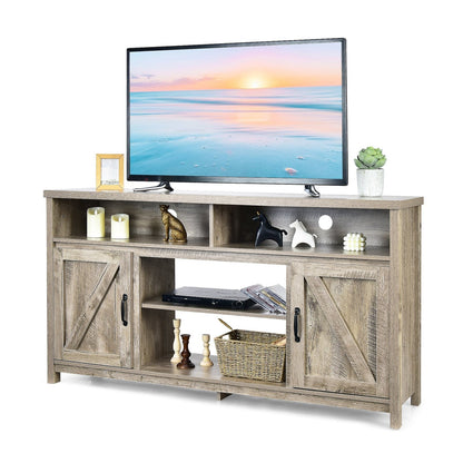 Modern Farmhouse TV Cabinet with Barn Doors for TVs Up to 65 Inches-Natural