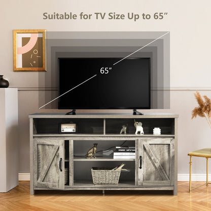 Modern Farmhouse TV Cabinet with Barn Doors for TVs Up to 65 Inches-Natural