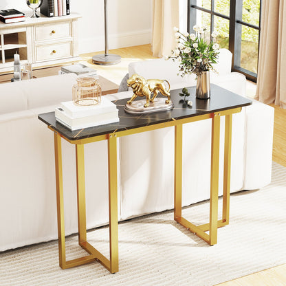 Modern Faux Marble Entryway Console Table with Geometric Metal Frame-Grey