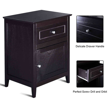 2-Tier Modern Badroom Nightstand with Drawer-Espresso