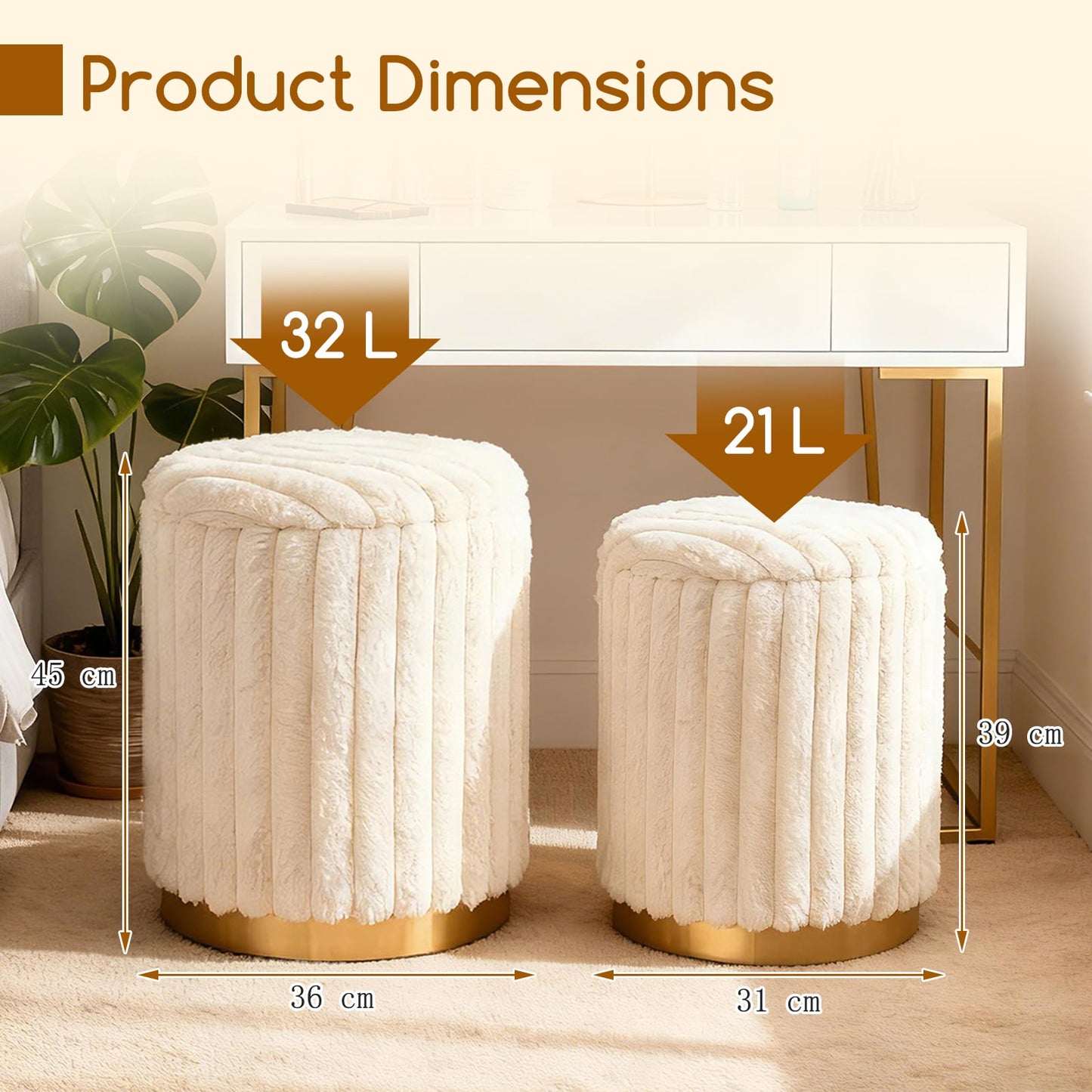 Modern Ottoman Set of 2 with Detachable Lids and Hidden Storage Space-Beige