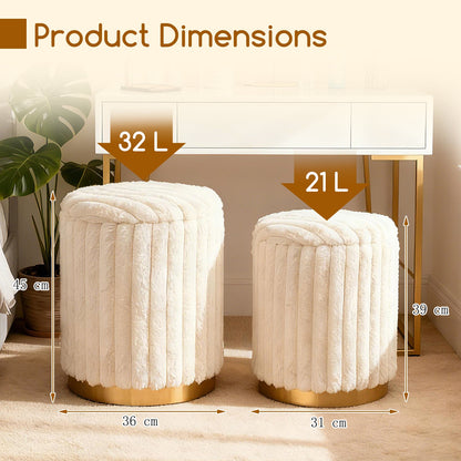 Modern Ottoman Set of 2 with Detachable Lids and Hidden Storage Space-Beige