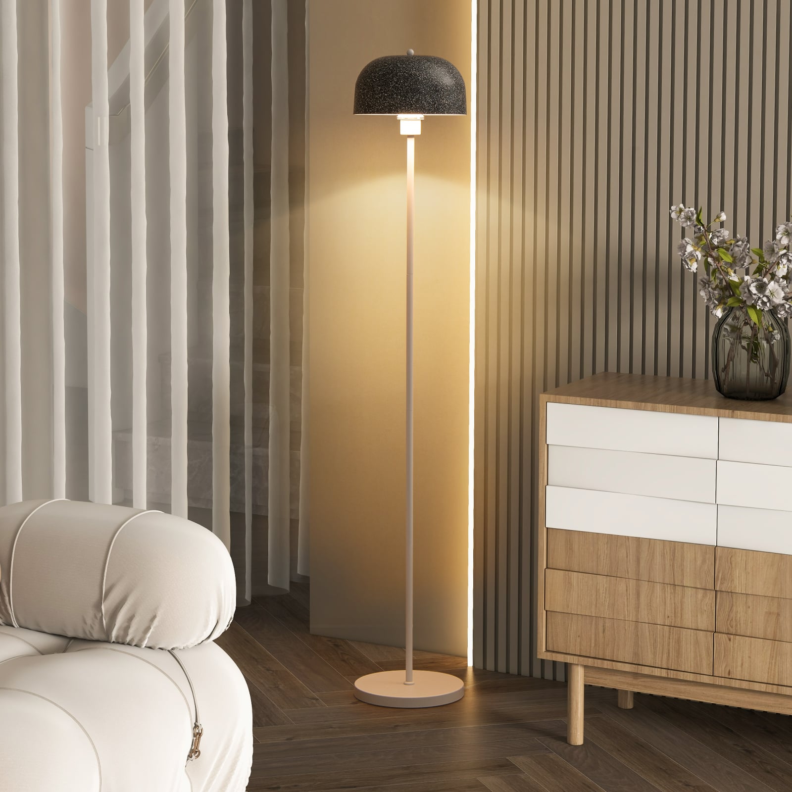 Modern Pole Floor Lamp with Lampshade and Foot Switch