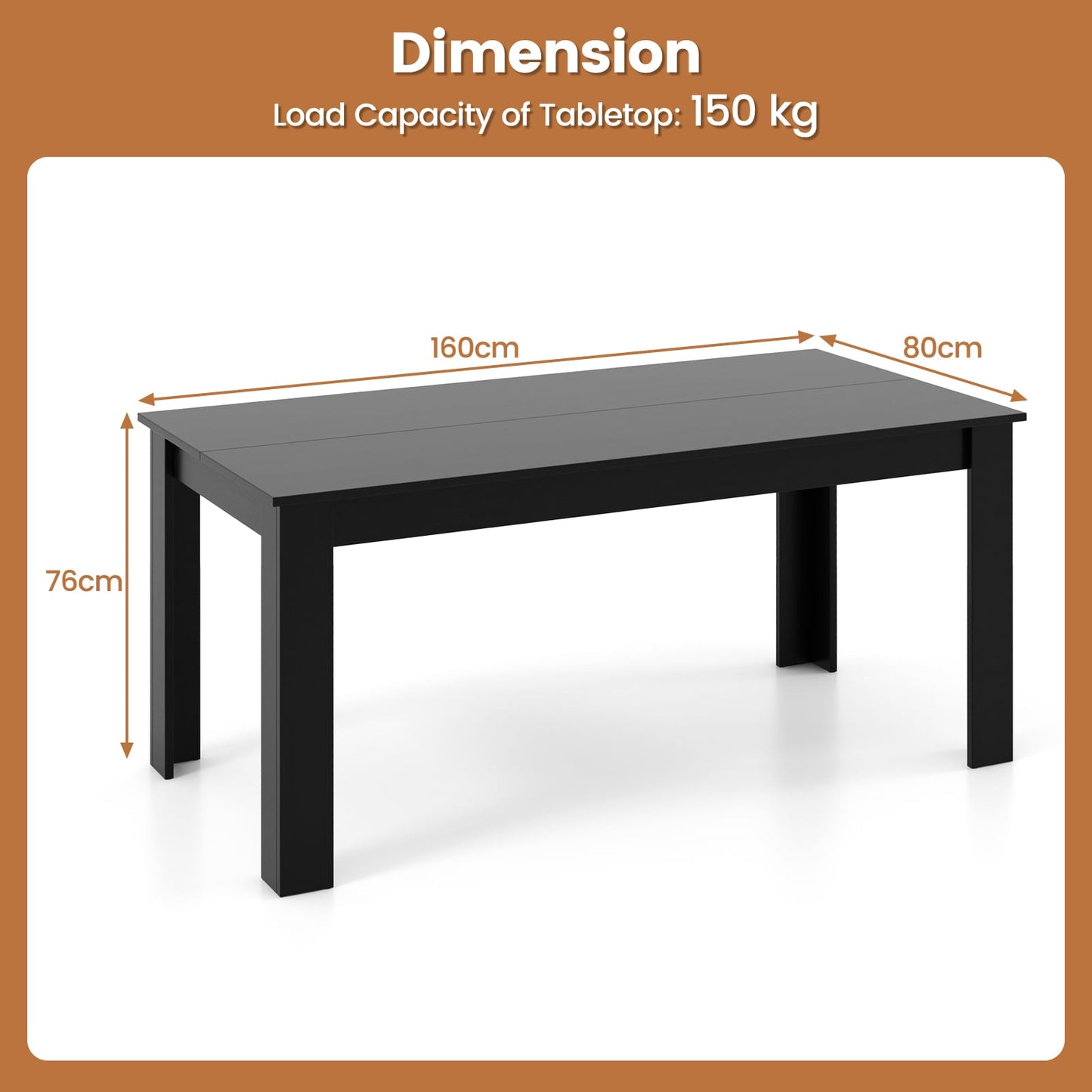 Modern Rectangular Kitchen Table for Breakfast Nook, Kitchen-Black