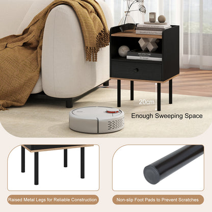 Modern Sofa Side Table with Drawer and Metal Legs for Small Spaces-Black-1 Piece