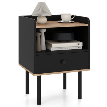 Modern Sofa Side Table with Drawer and Metal Legs for Small Spaces-Black-1 Piece