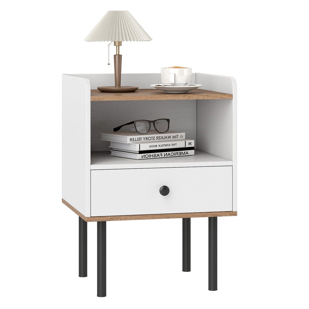 Modern Sofa Side Table with Drawer and Metal Legs for Small Spaces-White-1 Piece