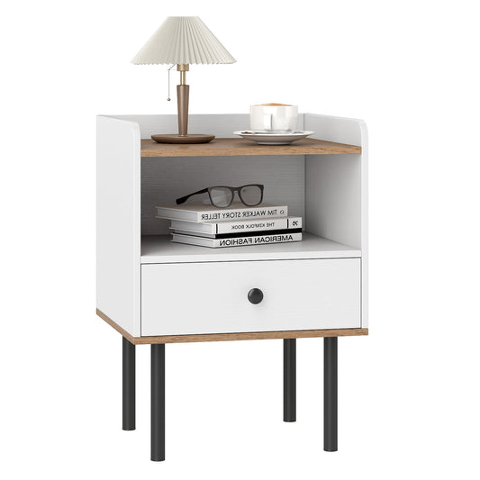 Modern Sofa Side Table with Drawer and Metal Legs for Small Spaces-White-1 Piece