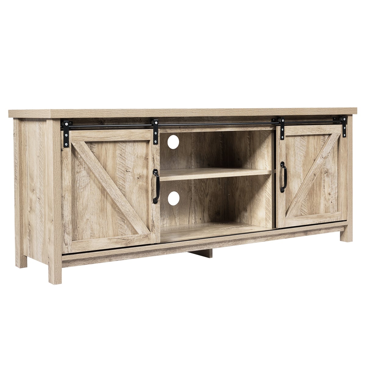 Modern TV Cabinet for 60-Inch TV Wooden Media Storage Shelves-Grey