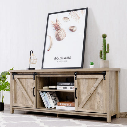 Modern TV Cabinet for 60-Inch TV Wooden Media Storage Shelves-Grey
