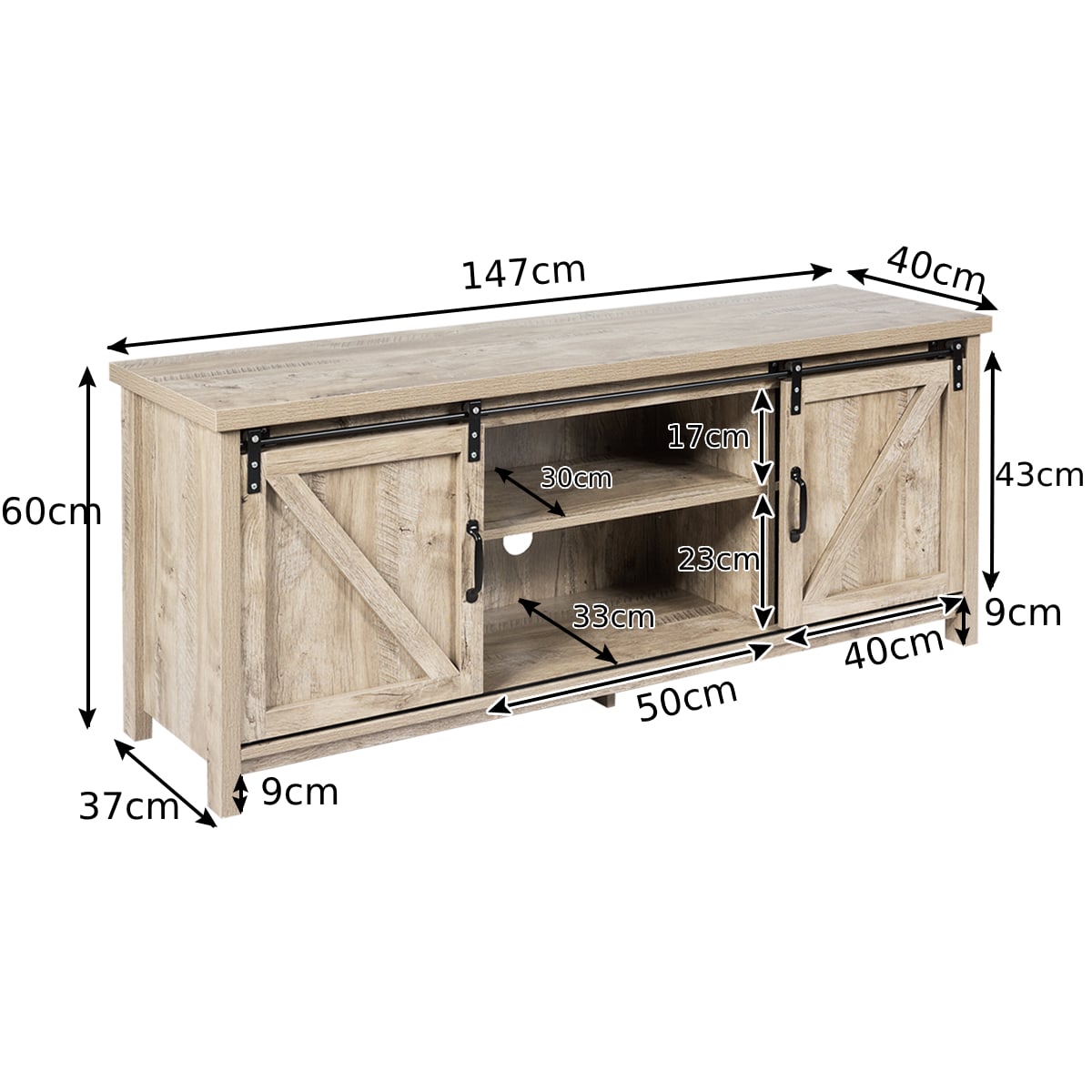 Modern TV Cabinet for 60-Inch TV Wooden Media Storage Shelves-Grey