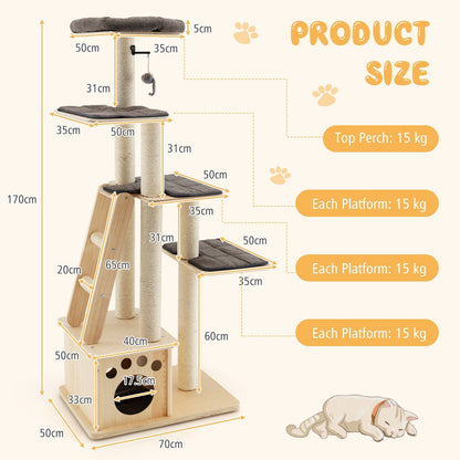 Modern Wooden Cat Tree Tower with Cat House