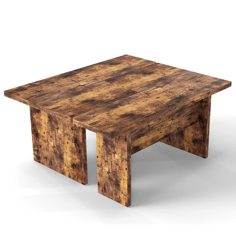 Modular Coffee Table Set of 2 L Shaped Center Tables for Small Space-Rustic Brown