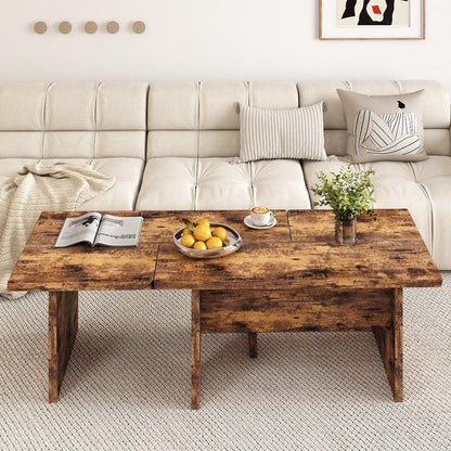 Modular Coffee Table Set of 2 L Shaped Center Tables for Small Space-Rustic Brown