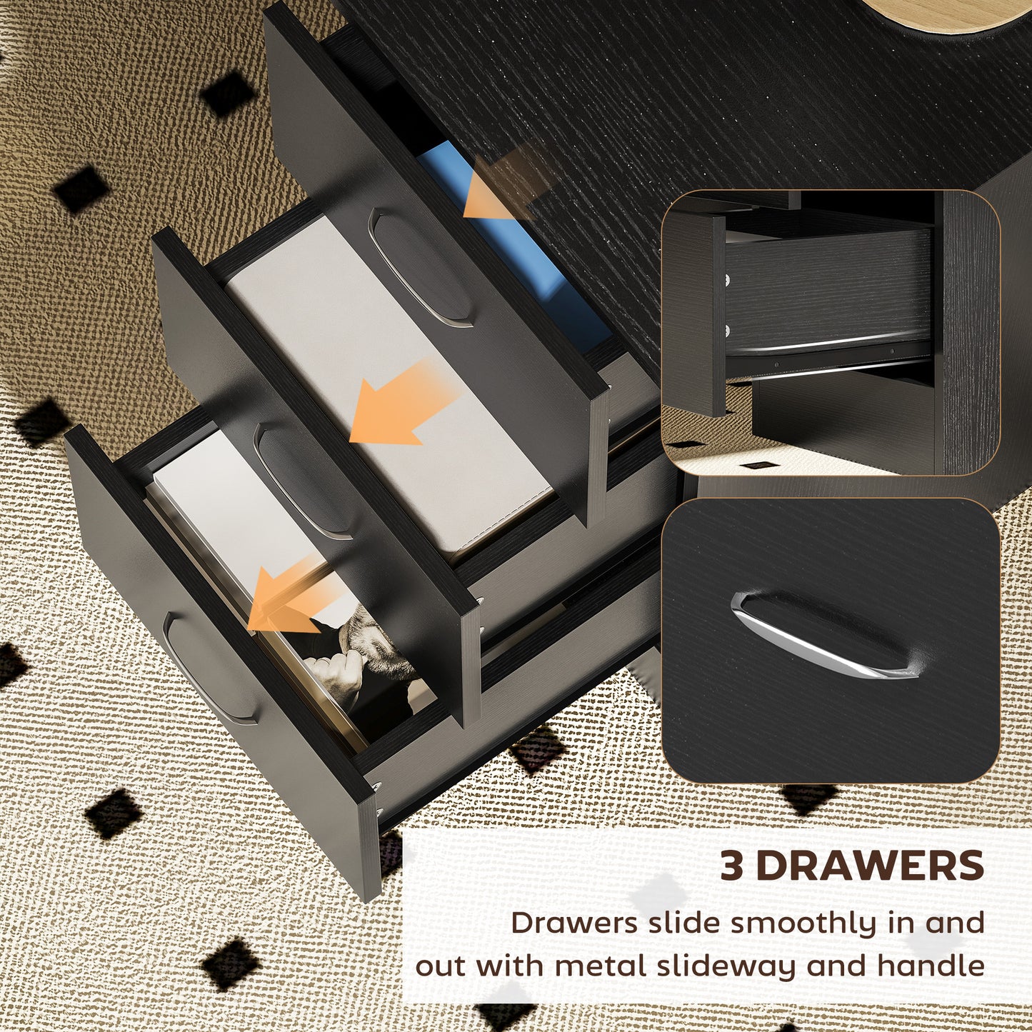 HOMCOM Computer Desk, Home Office Desk, Writing Table, PC Workstation with 3 Storage Shelves and 3 Drawers for Working, Study, 120 x 49 x 72 cm, Black