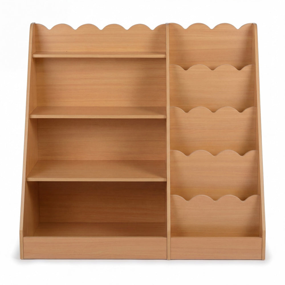 Montessori Kids Bookshelf with 5-Tier Scalloped Shelves for Nursery and Kids Room-Natural