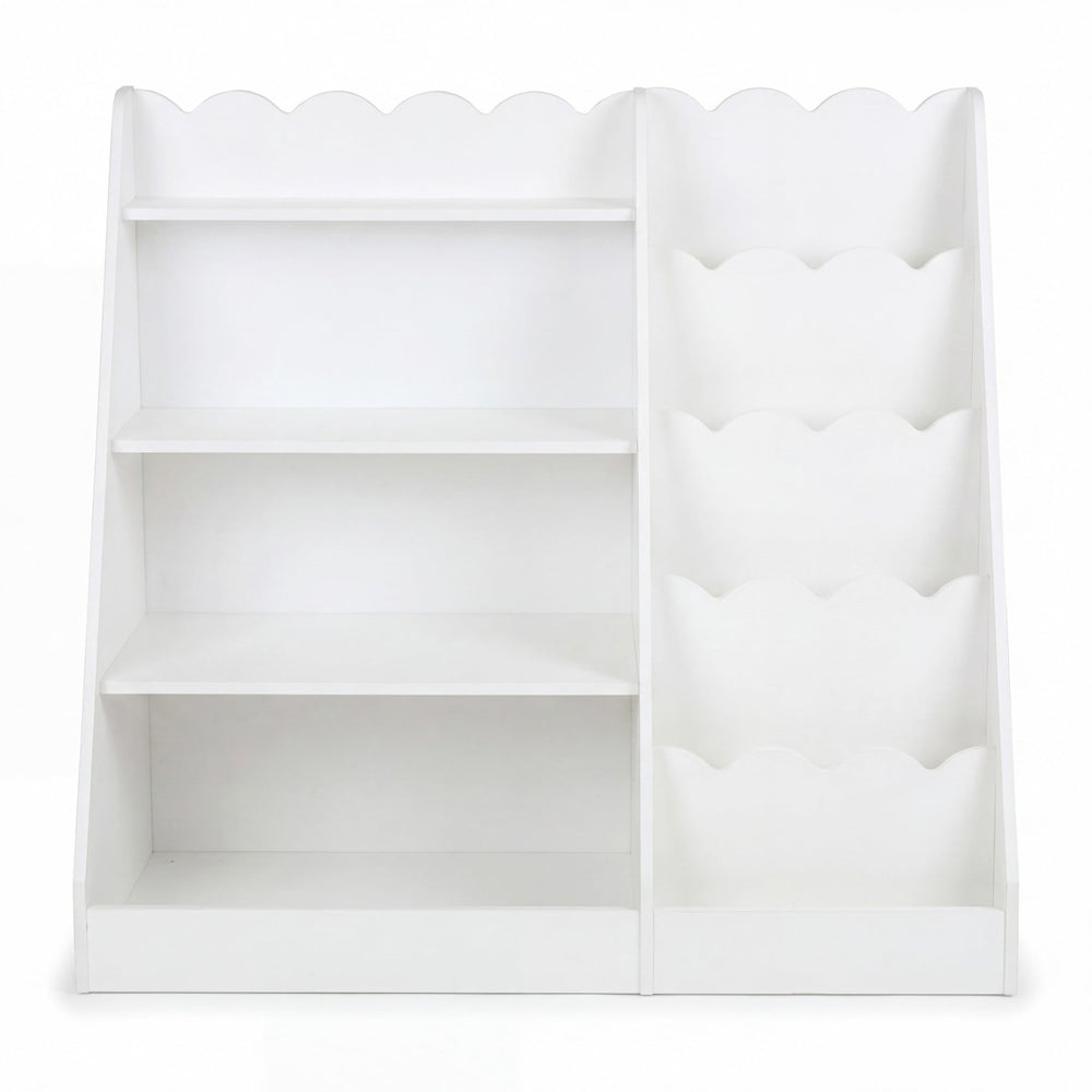 Montessori Kids Bookshelf with 5-Tier Scalloped Shelves for Nursery and Kids Room-White