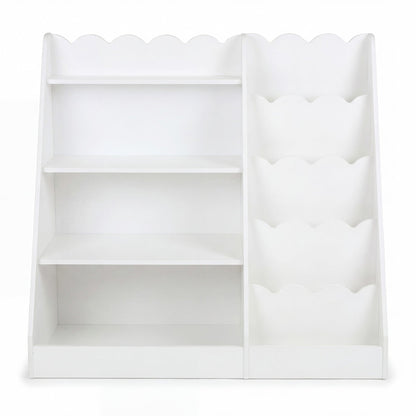 Montessori Kids Bookshelf with 5-Tier Scalloped Shelves for Nursery and Kids Room-White